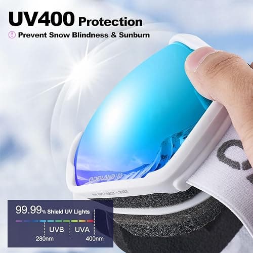 Odoland Snow Ski Goggles, OTG Snowboard Goggles for Men Women and Youth, Anti-Fog UV400 Protection and Helmet Compatible thumbnail 3