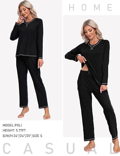 MoFiz Women's Pajamas Sets Long Sleeve Sleepwear 2 Piece Pjs Lightweight Lounge Set with Pockets thumbnail 5