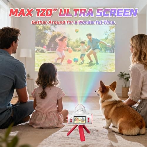 Uffylle Kids Camera with Projector, Big Screen 1080P Photography Kids Recorder with Tripod, Lanyard, 32GB Kids Video Vlogging Camera for Age 3-12, Christmas Birthday Gifts Toys for Boys Girls, White thumbnail 5