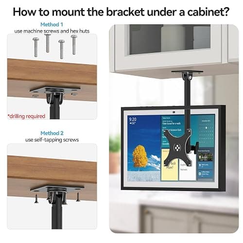 Almoz Under Cabinet Mount for Echo Show 15, Height Adjustable Stand, Wide Range of Motion, Keeps Counters Clear, Tilt and Swivel Mount for All Show 15 Generations, Also Fits Show 21 (Height-Black) thumbnail 5