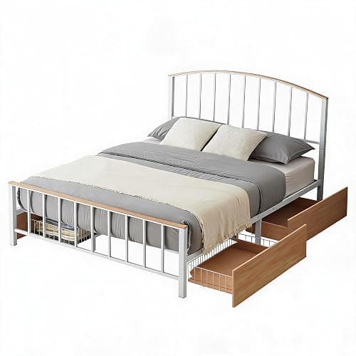 GarveeHome Queen Bed Frame, Metal Platform Bed with Headboard | Sturdy Metal Queen Bed Frame with Headboard ,4 Underbed Storage Drawers,No Box Spring Needed - Image 1