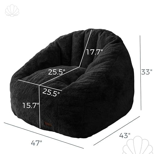 MAXYOYO Giant Bean Bag Chair, Oversized Bean Bag Couch for Adults and Kids, Faux Fur Shell-Shaped Large Chair with Filler, Stuffed Big Accent Sofa Lounge Floor Sofa for Gaming, Reading, Black thumbnail 2
