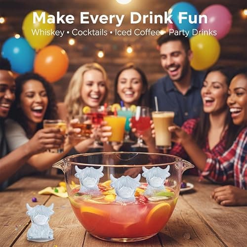 Mini Highland Cow Ice Cube Mold, 3D Cute Cattle Silicone Ice Cube Trays for Whiskey Cocktails Beer Coffee & Drinks Party, Reusable Animal Dessert Mold, Easter Gifts for Friends & Cow Lovers (6-Cavity) thumbnail 5