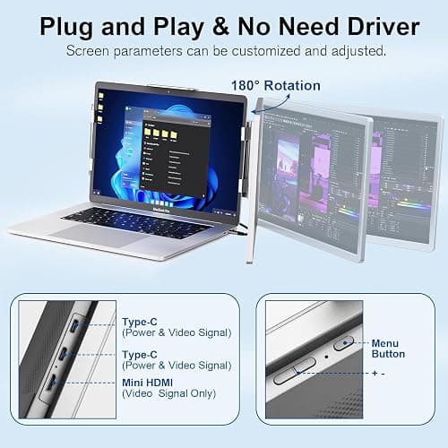 FHH Laptop Screen Extender, 14" FHD 1200P Dual Portable Monitor for Laptop- Travel Monitor Extender for 13-16.5" Type-C/HDMI/USB-A Plug & Play for Wins/Mac/Android/PS5 thumbnail 7