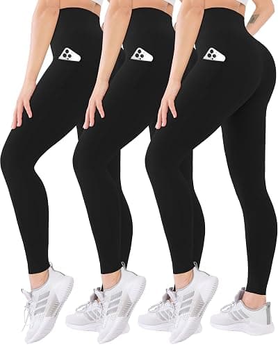 Blisset 3 Pack High Waisted Leggings for Women with Pockets Soft Active Tummy Control Pants for Yoga Running & Daily Wear - Image 1