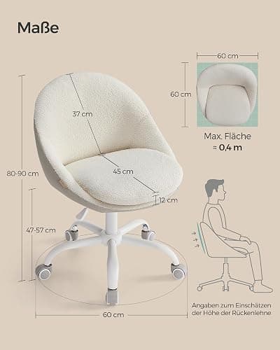 SONGMICS Homeoffice Stuhl, Schminkstuhl aus Sherpa, Schreibtischstuhl, Schaumstoffpolsterung, höhenverstellbar, für Arbeitszimmer, Schlafzimmer, cappuccinobeige-wolkenweiß OBG020W01 thumbnail 2