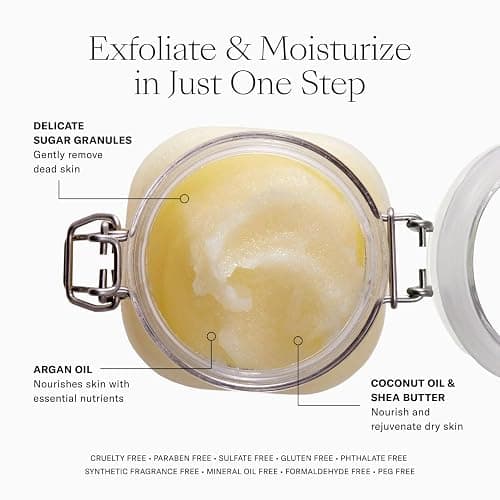 Josie Maran Sugar Body Scrub - Argan Oil Exfoliating Sugar Scrub with Coconut Oil & Shea Butter - Softens, Smooths & Hydrates Dry Skin - Vegan & Cruelty Free - Sweet Clementine (10 oz) thumbnail 3