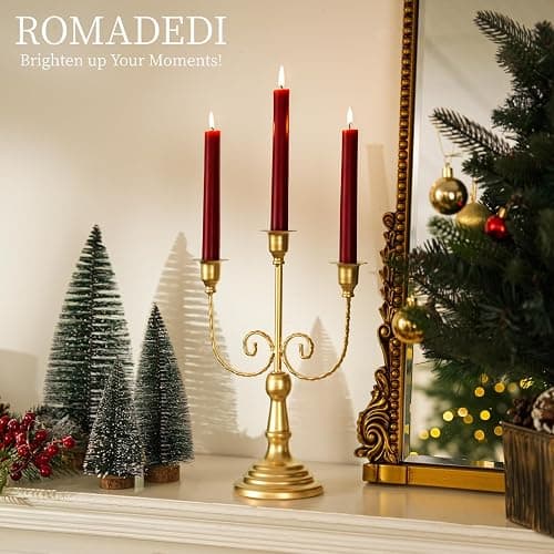 Romadedi Gold 3 Arm 11.8" Candelabra Candle Holders, Set of 2 | Wedding Candlestick Holder, Theme Party Table Centerpiece Decor, Dining Room, Birthday Holiday Christmas thumbnail 4
