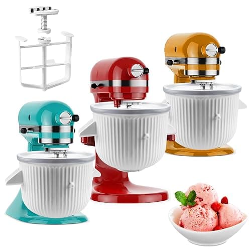 Ice Cream Maker Attachment for KitchenAid Stand Mixer, Ice Cream Bowl Compatible with 4.5Qt and Larger Stand Mixers, Ice Cream & Sorbet Gelato Maker Attachment, 2 Quart, White - Image 1