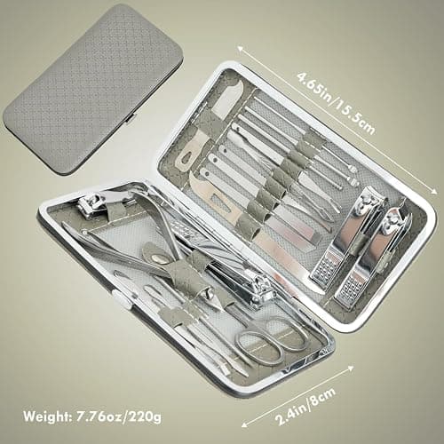 BesPick 19 Pieces Fingernail and Toenail Professional Manicure Pedicure Nail Clipper Set Stainless Steel Nail Cutter Scissors Grooming Kit with Luxurious Travel Case (Gray) thumbnail 2