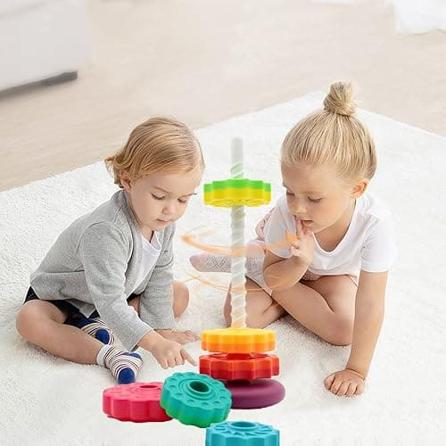 LUCKFUTURE Educational Spinning Stacking Toys, Rainbow Stacking Rings Baby Toy, Montessori Sensory Learning Toy for Girls and Boys Toddlers Toys for 1-3 Year Old thumbnail 6