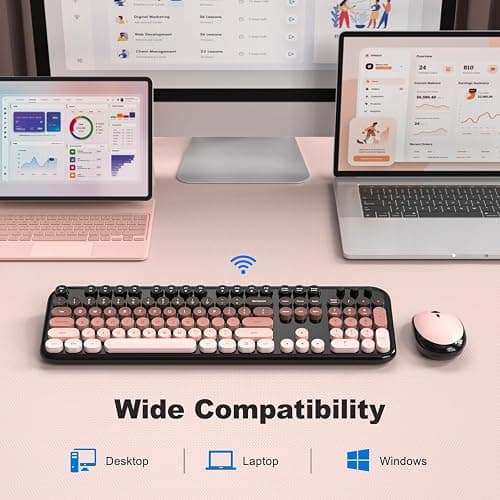 Atelus Wireless Keyboard and Mouse Combo, Typewriter Full Size Retro Keyboard with Number Pad, Ergonomic Design for Windows 7 8 10 11 PC Laptop Desktop, Home and Office Use thumbnail 4