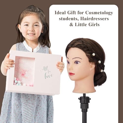 28" Mannequin Head Human Hair, Mannequin Head with 80% Real Hair,Cosmetology mannequin Doll head for hair Styling,Training Practice Braiding Manikin head with Table Clamp,Hair Styling Set #4 thumbnail 7