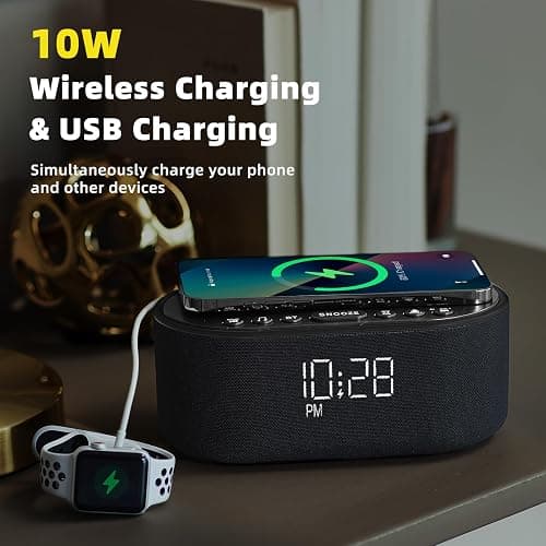 Sound Machine Alarm Clock for Bedrooms: Bluetooth 10W Stereo Sound Speaker with Wireless Charging - White Noise Machine for Sleeping with 21 Soothing Sounds - Black thumbnail 4
