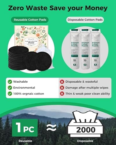 ProCIV Reusable Makeup Remover Pads - 25 Pack Washable Organic Cotton Rounds for All Skin Types & Toner with Laundry Bag, Eco Friendly Zero Waste Reusable Cotton Pads Travel Gadgets (Black) thumbnail 2