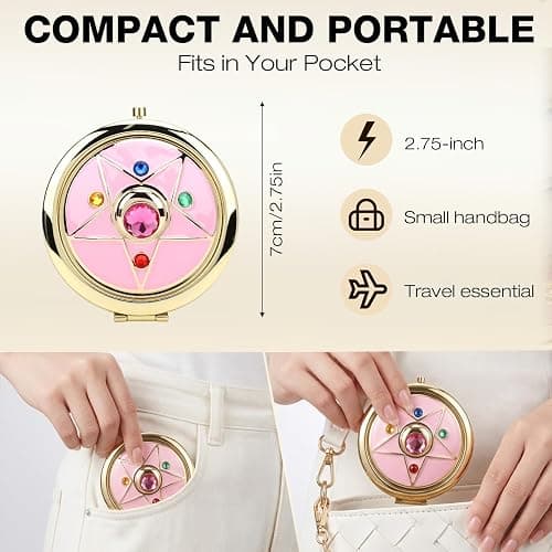 Saluaqui Anime Star Makeup Mirror, Cute Japanese Style Portable Folding Mirror with Crystal - 2.75 Inch Travel Purse Mirror, Unique Cosmetic Mirror & Cosplay Prop Gift for Women and Girls thumbnail 2
