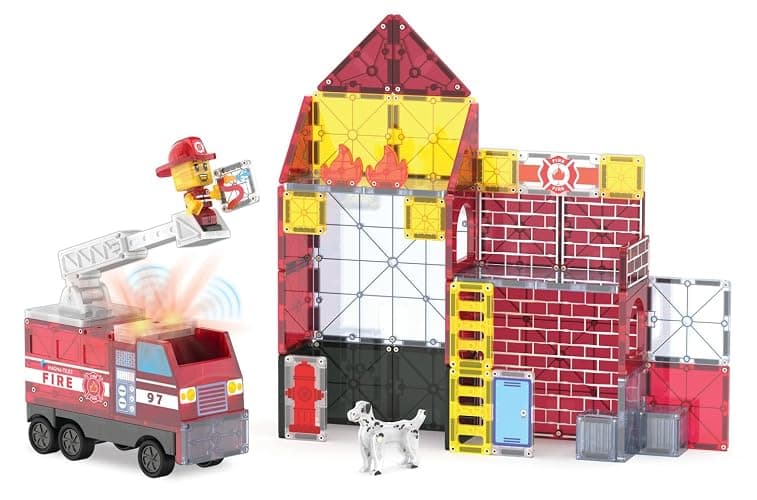 Magna-Tiles Fire Station 50-Piece Magnetic Construction Set, The Original Magnetic Building Brand thumbnail 6
