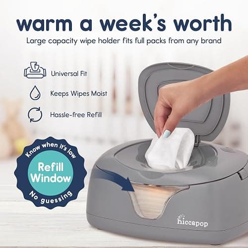 Hiccapop Baby Wipe Warmer and Wet Wipes Dispenser, Diaper Wipe Warmer, Gray thumbnail 3