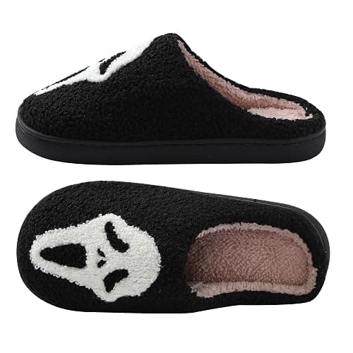 Zuiyisu Halloween Slippers for Women Men, Soft Plush Fuzzy Winter holiday slippers, Retro Cozy House Slippers, Comfy Bedroom Christmas Slippers Indoor Outdoor Shoes - Halloweenhead - 10-11 Women/9.5-10 Men thumbnail 5