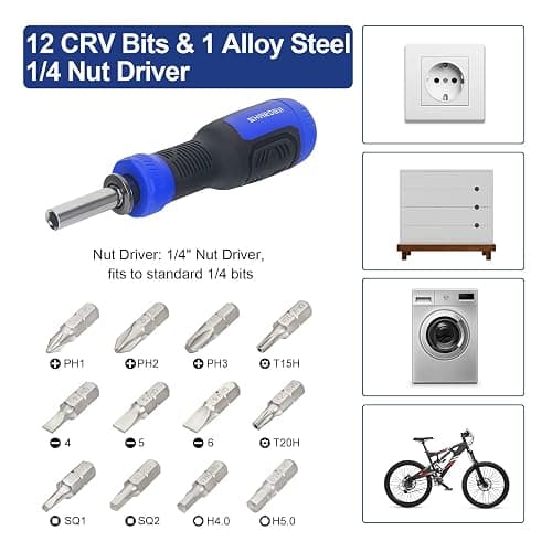 SHARDEN Multibit Screwdriver 13-in-1 Screw Driver Set Adjustable Extension Screwdriver Multitool All in One with Torx Security, Flat Head, Phillips, Hex, Square and 1/4 Nut Driver thumbnail 2