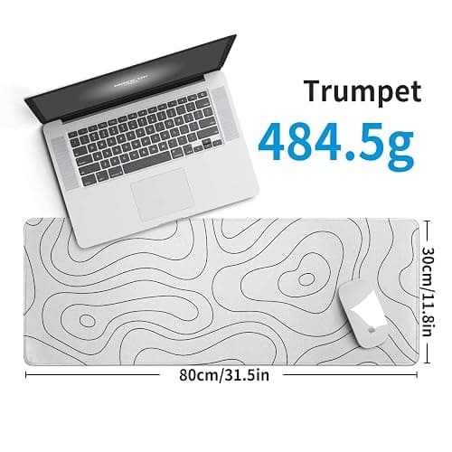White Large Gaming Mouse Pad Desk Pad Topographic Map Big Keyboard Mat 31.5x11.8inch Computer Mousepad with Stitched Edge Non-Slip Rubber Base thumbnail 3