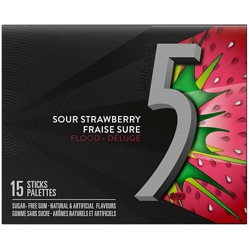 5 GUM, Strawberry-Flood Flavoured Sugar Free Chewing Gum, 15 Sticks, 3 Packs thumbnail 3