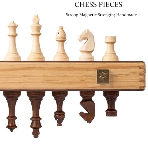 A&A 15" Magnetic Wooden Chess & Checkers Set/Folding Board / 3" King Height German Knight Staunton Chess Pieces/Walnut & Maple Inlaid /2 Extra Queen thumbnail 4