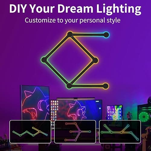 KOBAIBAN Smart Wall Light Lines, WiFi RGB LED Bars, 16M+ Color Dimmable Music Sync DIY Home Decor for Gaming Party Streaming Lovers, Compatible with Alexa & Google Assistant (6 Lines, Black) thumbnail 7