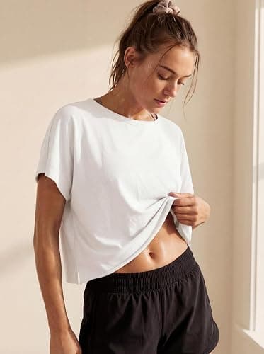 GRECERELLE Women's Open Back Workout Tops Backless Athletic Shirts Casual Crop Running Tee Y2k Yoga thumbnail 3