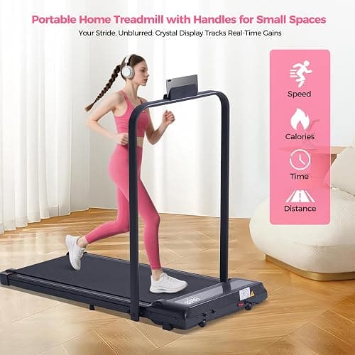 Treadmill with Handles for Home Small, 3.0HP Electric Compact Walking Pad Treadmills with Handle Bar, 0.6-6.2MPH Portable Under Desk Treadmill Home for Small Space, 320LBS thumbnail 5
