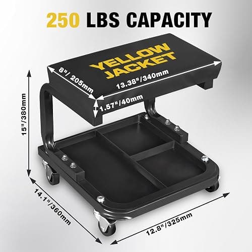YELLOW JACKET Mechanic Rolling Stool 250 Lbs Capacity, Garage Stool on Wheels with Tool Tray Storage, Work Stools with Wheels for Garage, Shop, Mechanic Chair with Wheels, Auto Repair thumbnail 2