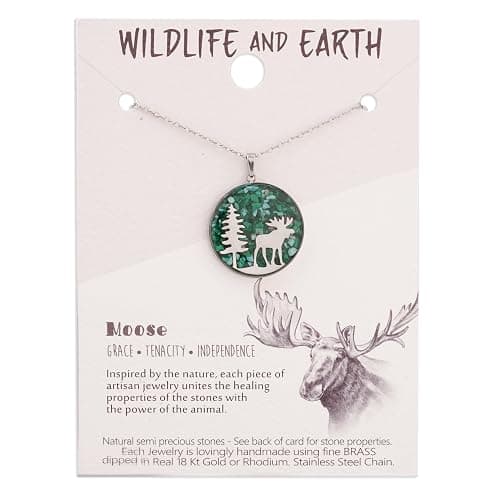 Lauren-Spencer Gemstone Animal Necklace Turquoise Chips Animal Pendant Necklace Bear Elk Moose Caribou Wolf Necklace Stainless Steel Wildlife Nature Jewelry Gift Christmas Necklace for Women Men thumbnail 6
