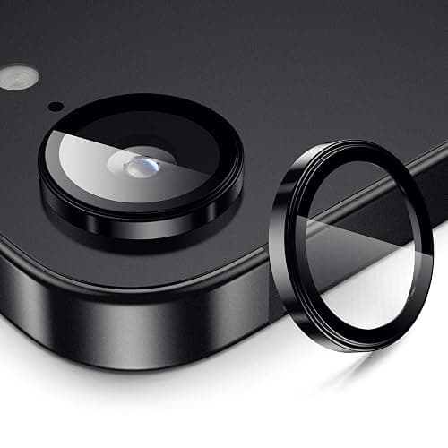 AFARER for iPhone 16e 2025 Camera Lens Protector, Individual Metal Ring Tempered Glass Lens Cover[9H Hardness][Anti-Shatter] Thin HD Camera Clear Cover, 1 Set-Black - Image 1