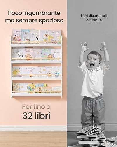 SONGMICS Libreria Montessoriana per Bambini, Scaffale per Giocattoli a 4 Ripiani, Libreria da Parete, Mobile per Cameretta Stanza dei Giochi, Bianco e Naturale GKR014W01 thumbnail 6