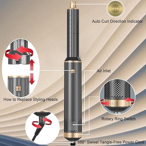 5 in 1 Hair Dryer Brush Hot Air Curling Negative Ion Air Styler，Multi Function Blow Dryer with Curling Wand, Straightening, and Volumizing Hot Air Brush for All Hair Types（Black） - Black thumbnail 2