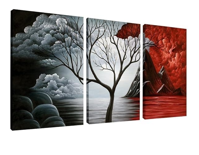 Wieco Art The Cloud Tree 3 Panels Modern Canvas Wall Art Prints Artwork Abstract Seascape Paintings Reproduction Sea Beach Pictures on Canvas for Home Decorations Wall Decor - 12x16inchx3pcs (30x40cmx3pcs)