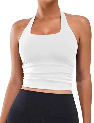 BMJL Womens Halter Built in Bra Workout Sports Tank Tops Buttery Longline Stappy Gym Crop Tops - Image 1