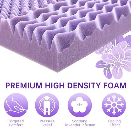 MUXHOMO 2 Inch 7-Zone Full Mattress Topper, Egg Crate Foam Mattress Topper Full Size for Back Pain, Lavender Cooling Gel Infused Bed Pad, CertiPUR-US and Oeko-TEX Certification (54"×75") thumbnail 4