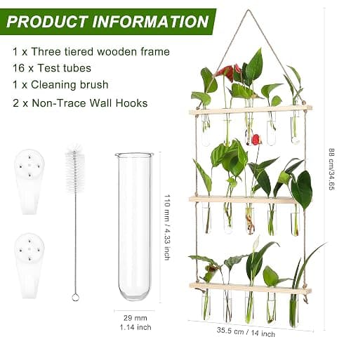 YIBOT Propagation Stations,3 Tiered of Propagation Tubes with Wooden Stand,Mini Glass Test Tubes Vase,Plant Terrarium for Hydroponic Home Garden Office Decor, Gardening Gift for Women Plant Lover thumbnail 3