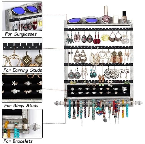 QILICHZ Wall Jewelry Organizer Set of 3 Jewelry Holder Jewelry Organizer Wall Mounted Wood Hanging Jewelry Wall Organizer Rustic Jewelry Hanger for Jewelry Storage Display thumbnail 6
