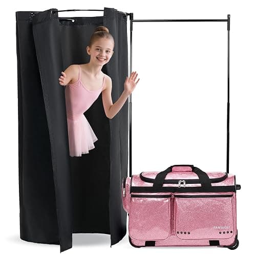 Fanwoli 23" Dance Bag with Rack, Dressing Room, Rolling Competition Duffel | Shine-Bright Collection, 360 Privacy Curtain, TPU-Coated Glitter Fabric, Dual Support System, 10-Costume Capacity - Image 1