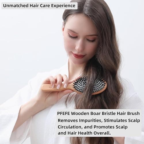 Boar Bristle Hair Brush - Natural Beechwood Detangling Brush for Men & Women, Soft Wooden Bristles Bursh with Travel Bag, Hairbrush for Long Short Thick Curly Wet Dry Hair thumbnail 5