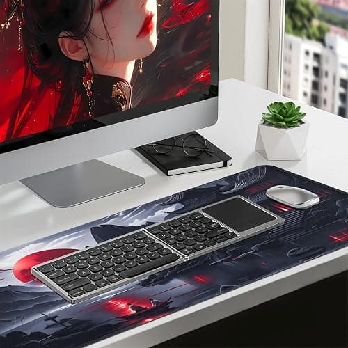 Vanzard Large Gaming Mouse Pad, Anime Black Mousepad with Stitched Edges, Expanded Cool Desk Mat, Japanese Red Moon XL Keyboard Mat Suitable for Home Office,31.5 X 11.8 Inch thumbnail 3