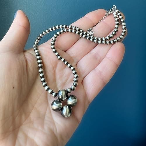 925 Navajo Pearl Style Necklace for Women - Sterling Silver 4 mm Hand Beaded Necklace Southwestern Western Jewelry Handmade in the USA thumbnail 7