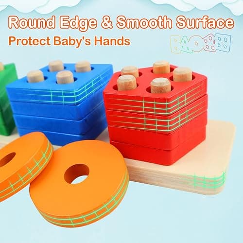 PEBIRA Montessori Toys for 1 to 3-Year-Old Boys Girls Toddlers, Wooden Sorting & Stacking Toys for Toddlers and Kids Preschool, Educational Color Recognition Shape Sorter, Learning Puzzles Gift thumbnail 5