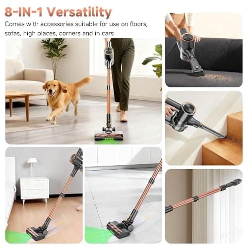 Shieal Cordless Stick Vacuum Cleaner - 45KPA Powerful Suction Vacuum with 45 Min Runtime, Detachable Battery, Anti-Tangle & 1.5L Dust Cup, 8 in 1 Vacuum Cleaner for Pet Hair, Carpet, HardFloor, Pink thumbnail 8