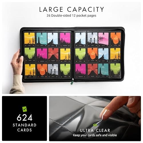 Vault X 12 XL Pocket Trading Card Zip Binder, 624 Cards, Premium Exo-Tec Album Material, 26 Side-Loading Pages, Folder for Collectible Card Games, Sports, TCG (Green) thumbnail 3