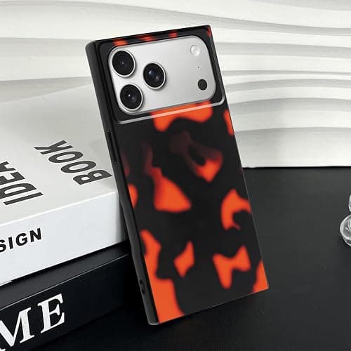 Cinysnt for iPhone 17 Pro Max Case, Vintage Square Cool Girl Leopard Print Brown Amber Aesthetic Full Camera Protective Cover, Trendy Slim Tortoise Shell Case for Girls Women - Retro Red Brown thumbnail 3
