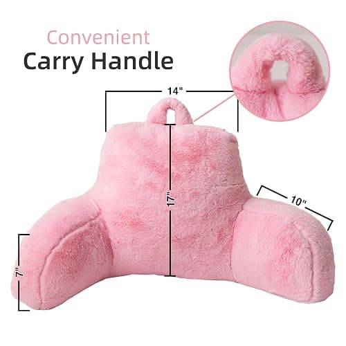 A Nice Night Faux Fur Reading Pillow Bed Wedge Large Adult Children Backrest with Arms Back Support for Sitting Up in Bed/Couch for Bedrest,BabyPink thumbnail 2