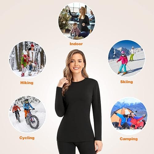 SIMIYA Thermal Underwear Set for Women Long Johns with Fleece Lined Long Sleeves Base Layer Set Top Bottom - Large - Black thumbnail 5